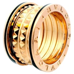 Bvlgari B-Zero 18K Rose Gold & Black Enamel Edge Spikes inside Ring