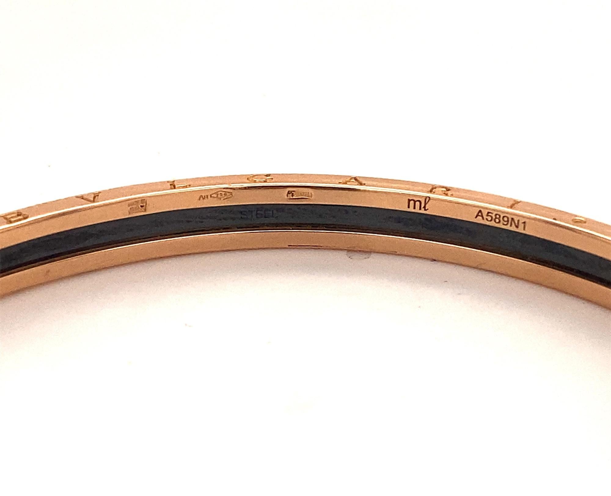 Bvlgari B-Zero1 18K Rose Gold and Stainless Steel Bangle In Excellent Condition For Sale In Woodland Hills, CA