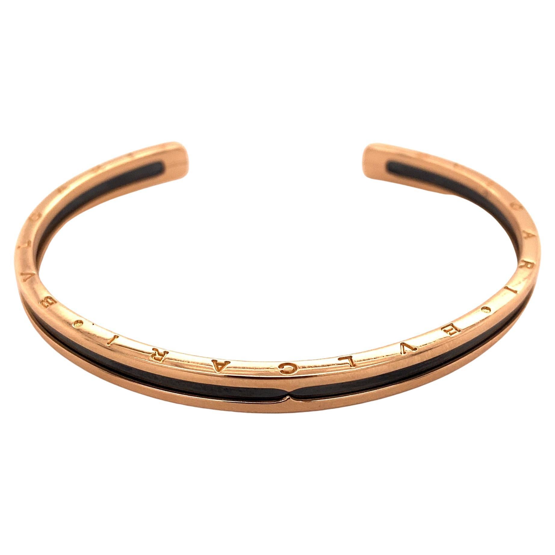 Bvlgari B-Zero1 18K Rose Gold and Stainless Steel Bangle For Sale