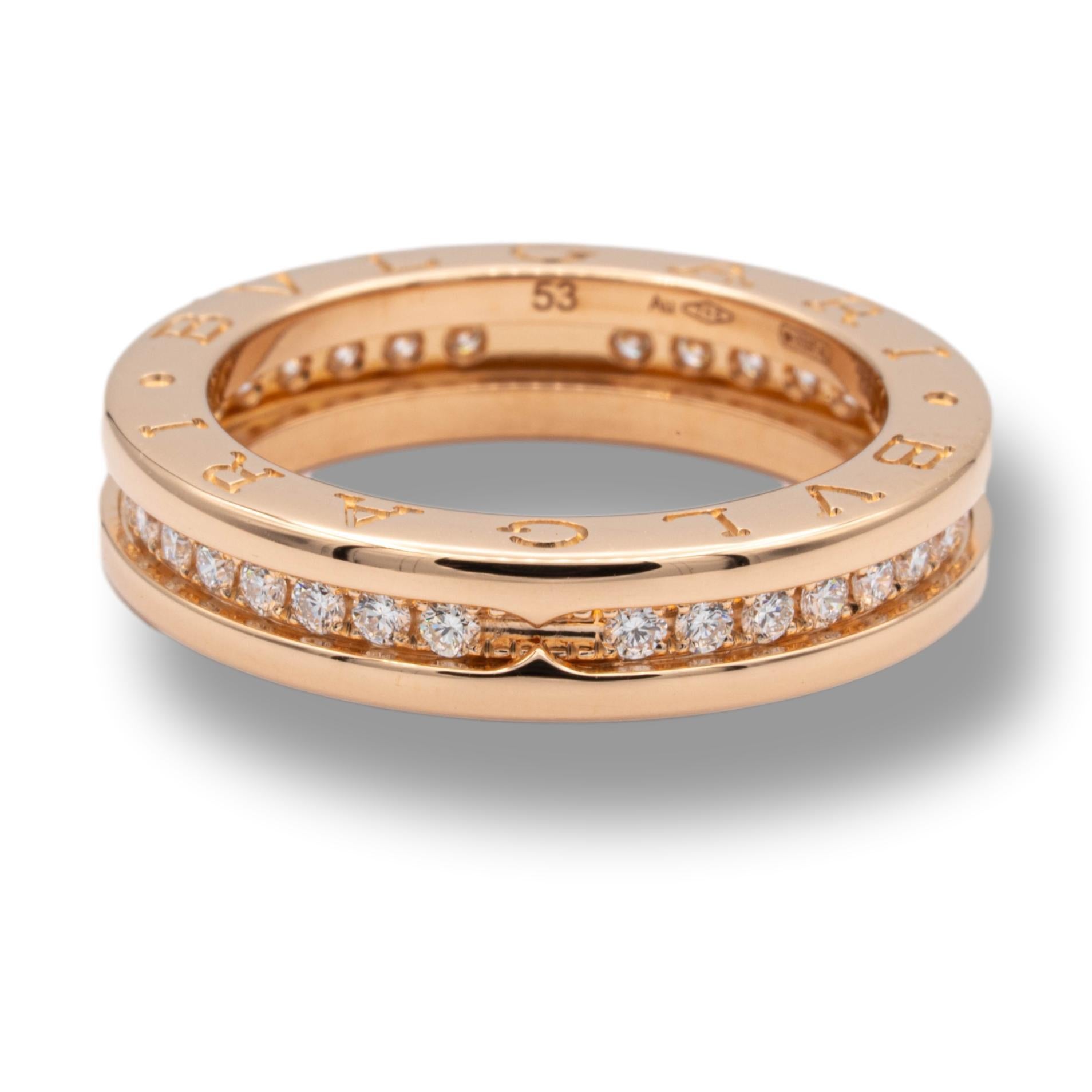 Modern Bvlgari B-Zero1 18K Rose Gold Diamond Pave Band Ring 0.48 Cts
