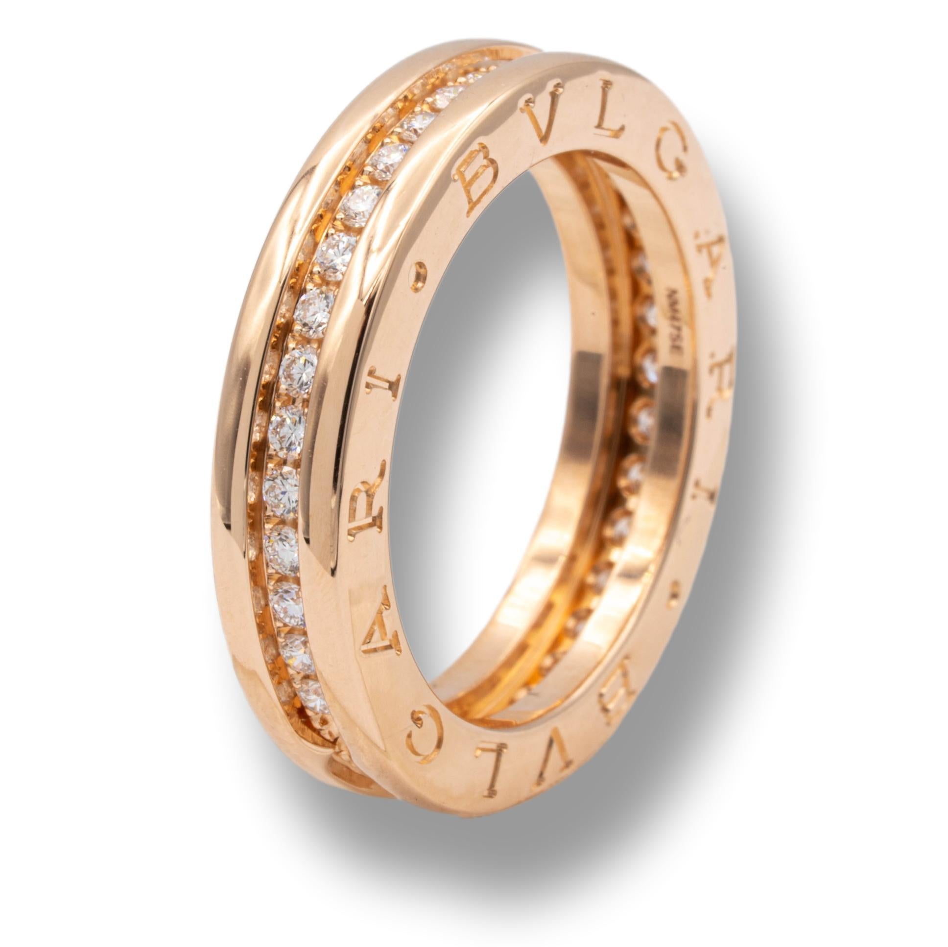 Round Cut Bvlgari B-Zero1 18K Rose Gold Diamond Pave Band Ring 0.48 Cts