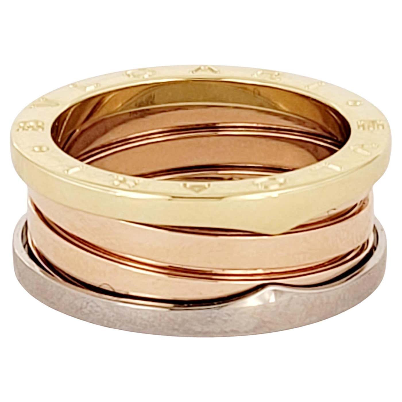 Bulgari Color BVLGARI B Zero1 Tricolor 18k Gold 3-Band Ring For Sale at 1stDibs
