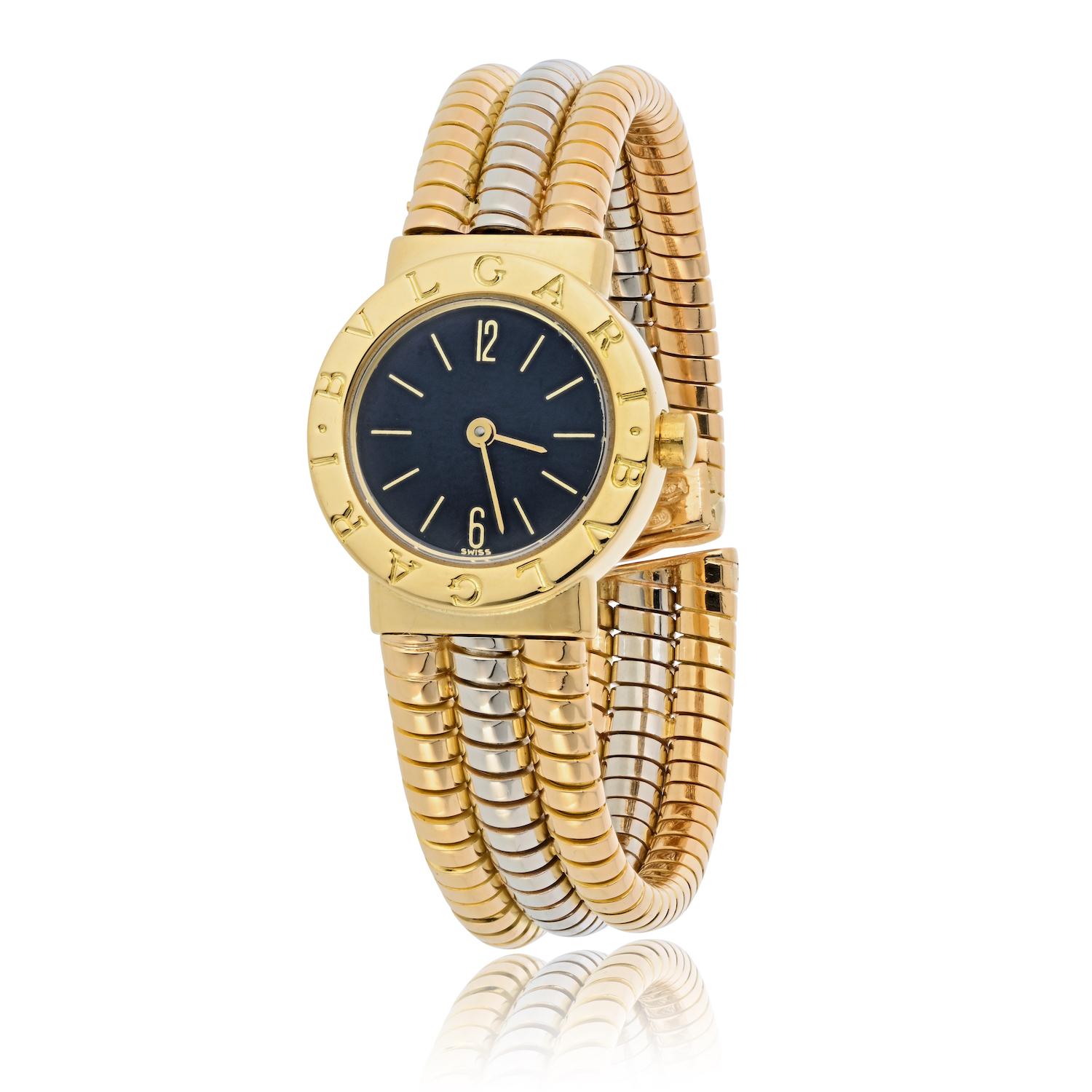 Bvlgari BB232T Tubogas Multi Gold Serpenti Round Dial Watch

Bvlgari BB232T Tubogas Serpenti Bracelet Watch.
The crafting of a Bvlgari Tubogas watch is a process that requires immense patience and precision. Two metal strands are heated to the point