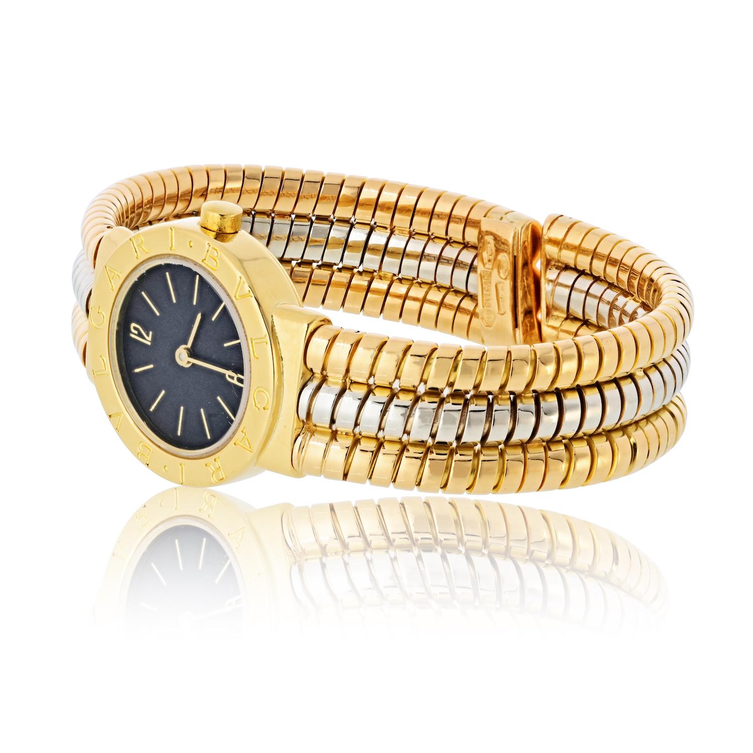 Modern Bvlgari BB232T Tubogas Multi Gold Serpenti Round Dial Watch For Sale