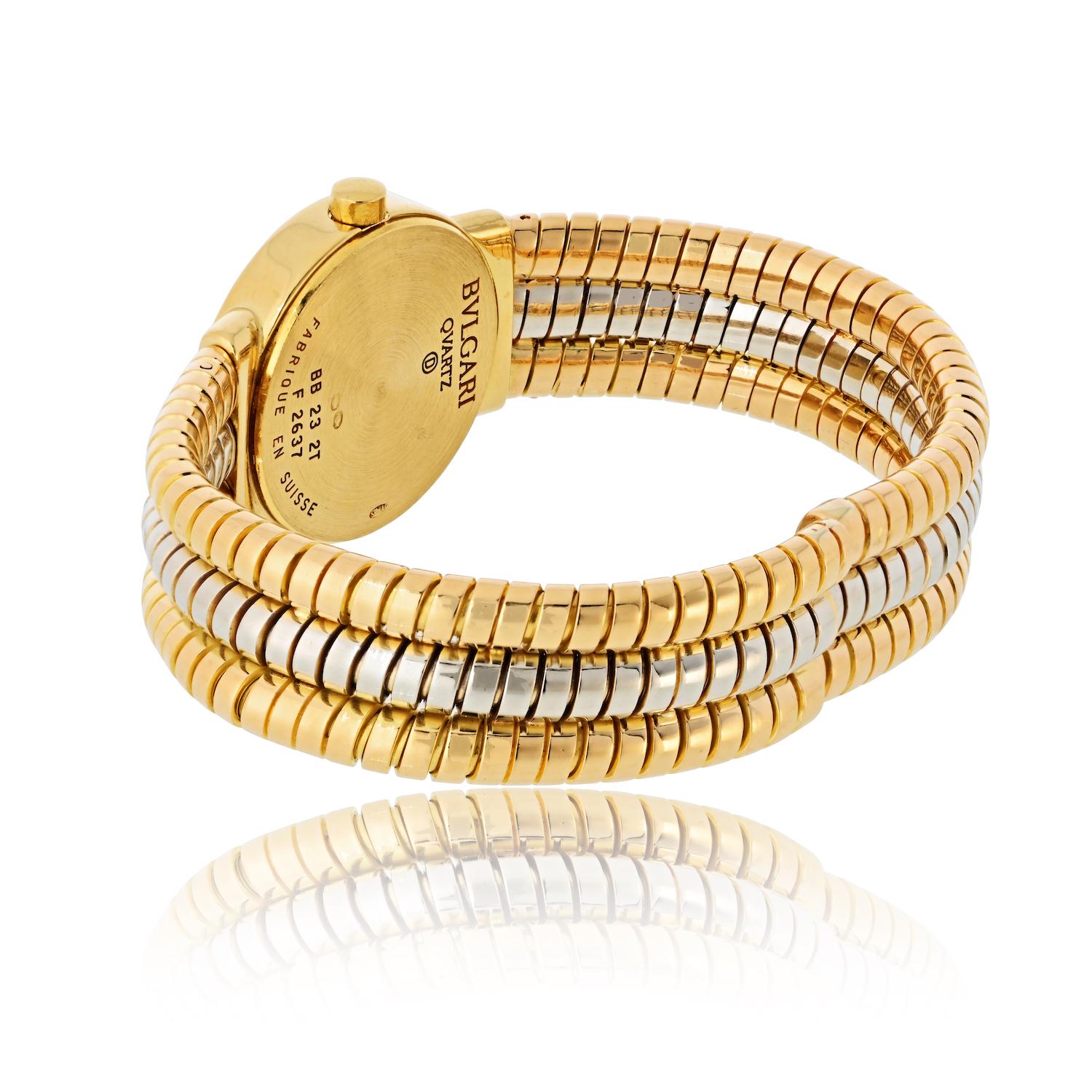 Bvlgari BB232T Tubogas Multi Gold Serpenti Round Dial Watch In Excellent Condition For Sale In New York, NY