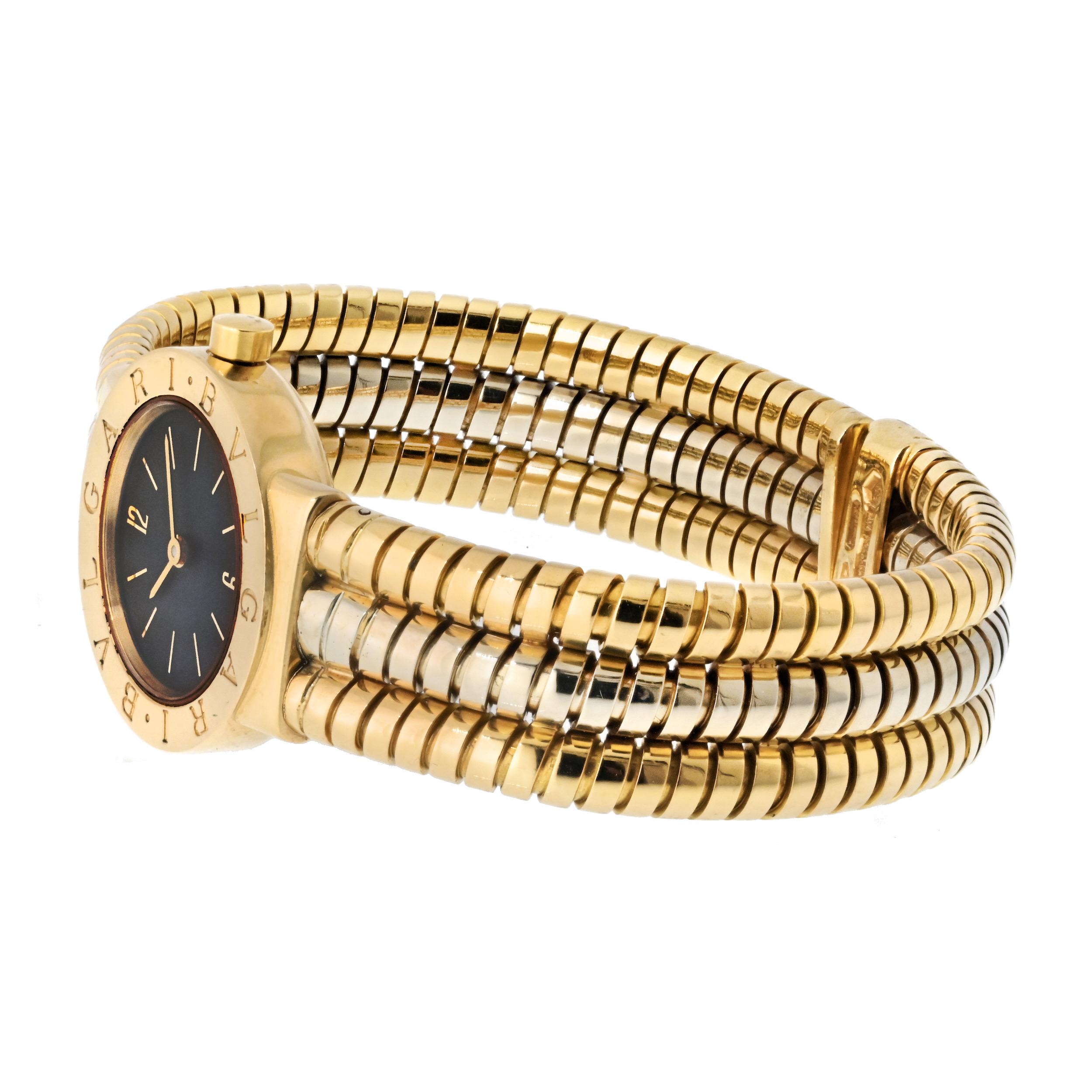Bvlgari BB232T Tubogas Multi Gold Serpenti Round Dial Watch In Excellent Condition For Sale In New York, NY