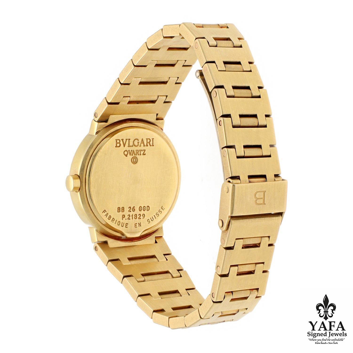 BVLGARI BB26 18K Yellow Gold Watch In Excellent Condition In New York, NY