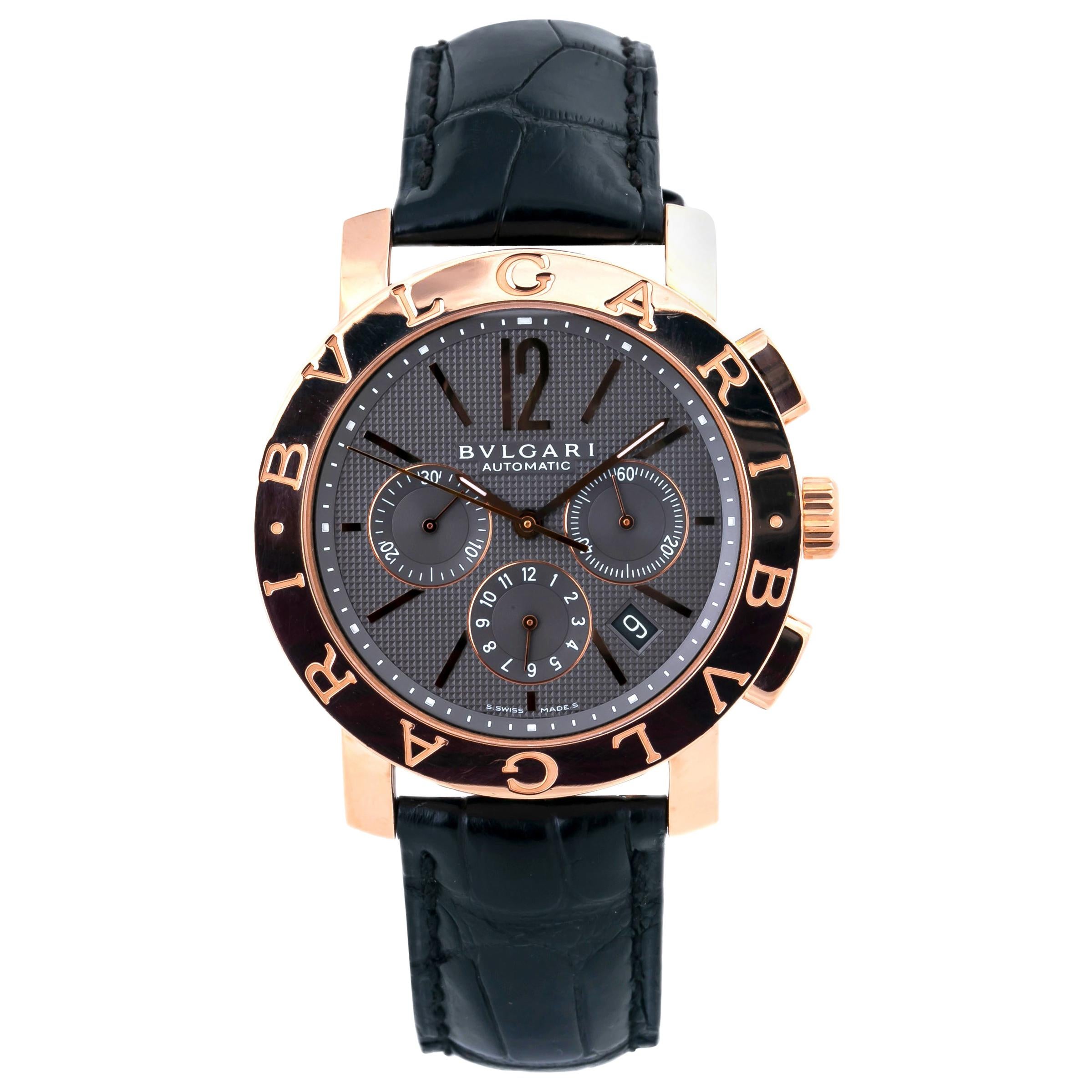 Bvlgari BBP42GLCH Limited Gray Dial Automatic 18K Rose Gold Box & Paper For Sale