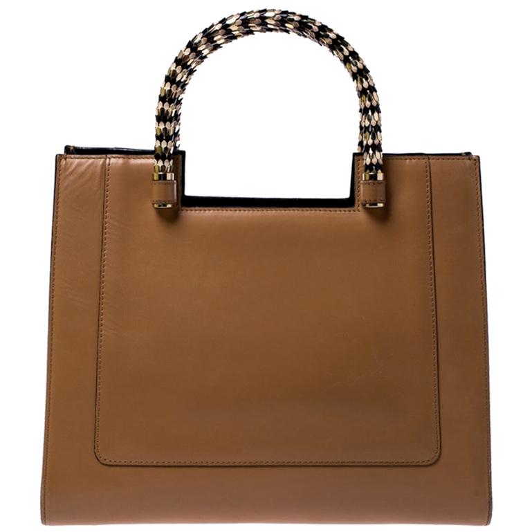 Bvlgari Beige/Black Leather Serpenti Scaglie Tote