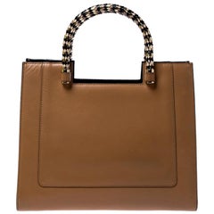 Bvlgari Beige/Black Leather Serpenti Scaglie Tote