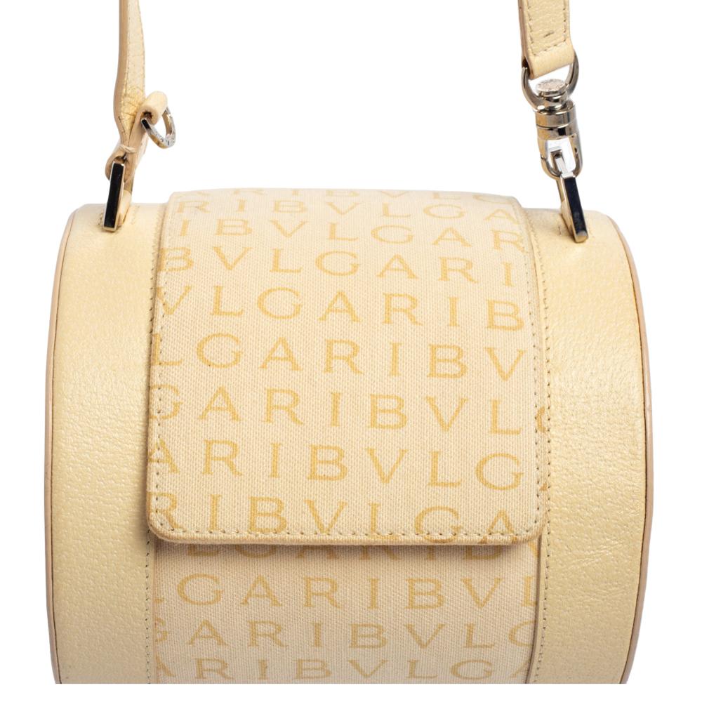 Bvlgari Beige Canvas and Leather Cylinder Bag 5
