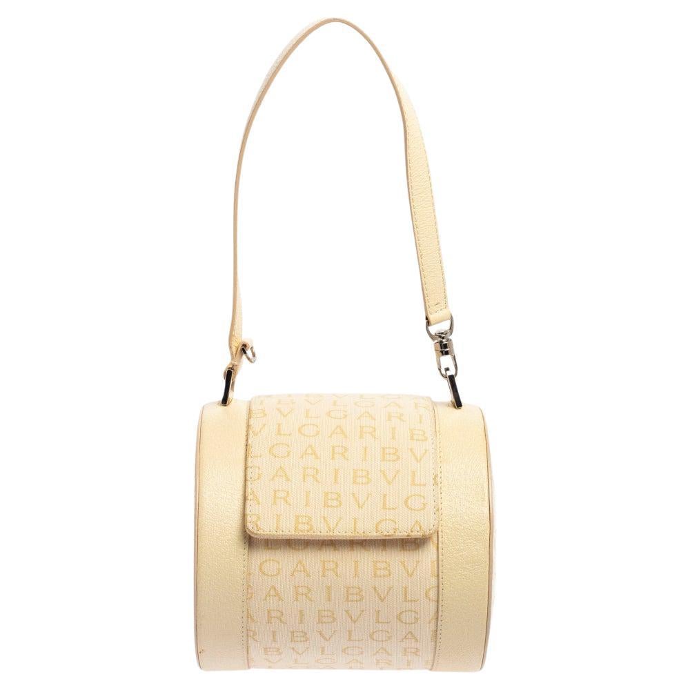 Bvlgari Beige Canvas and Leather Cylinder Bag