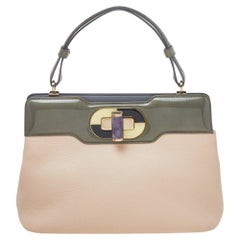 Bvlgari - Sac à main Isabella Rossellini à poignée supérieure en cuir beige/gris