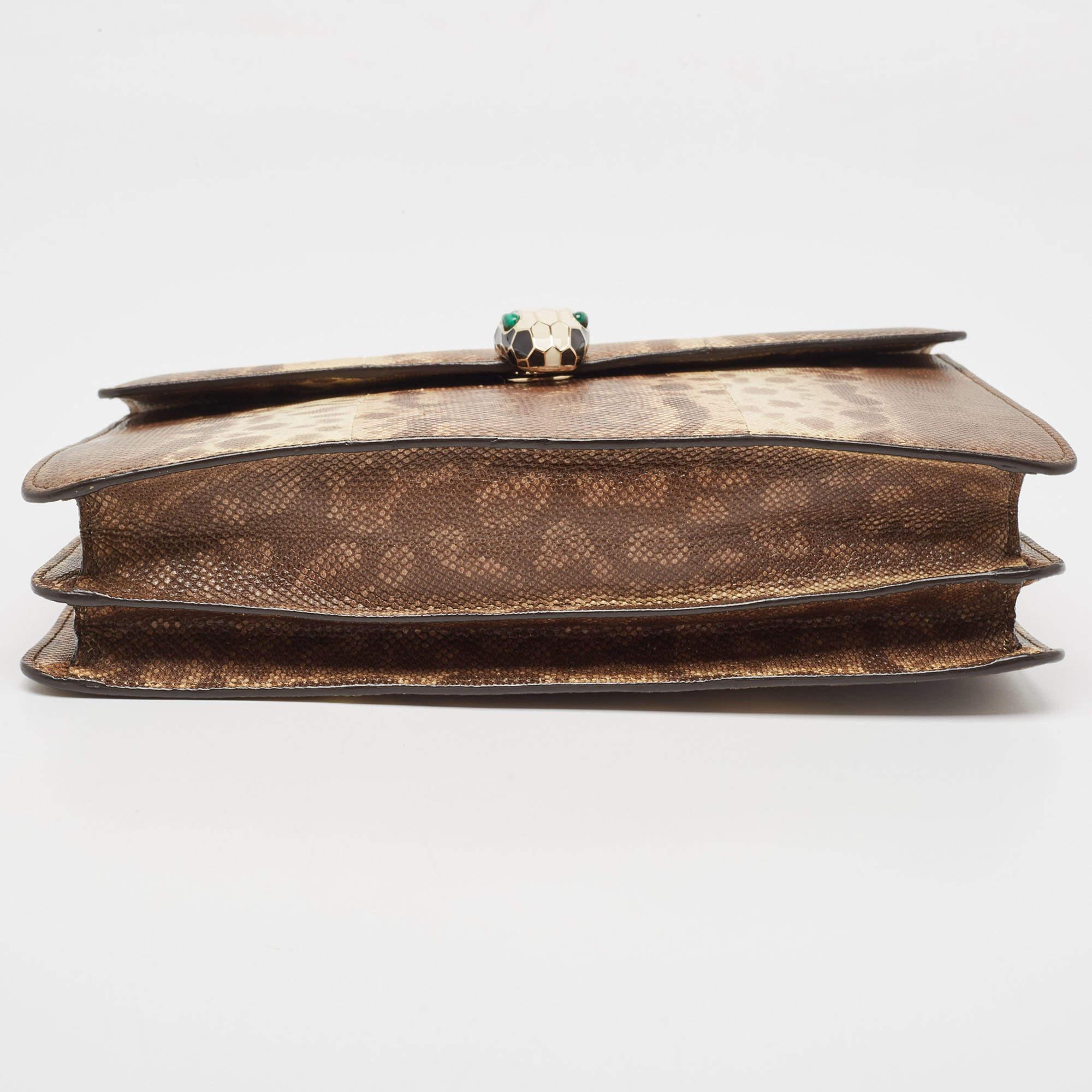 Bvlgari Beige Karung Leather Medium Serpenti Forever Flap Shoulder Bag In Good Condition In Dubai, Al Qouz 2