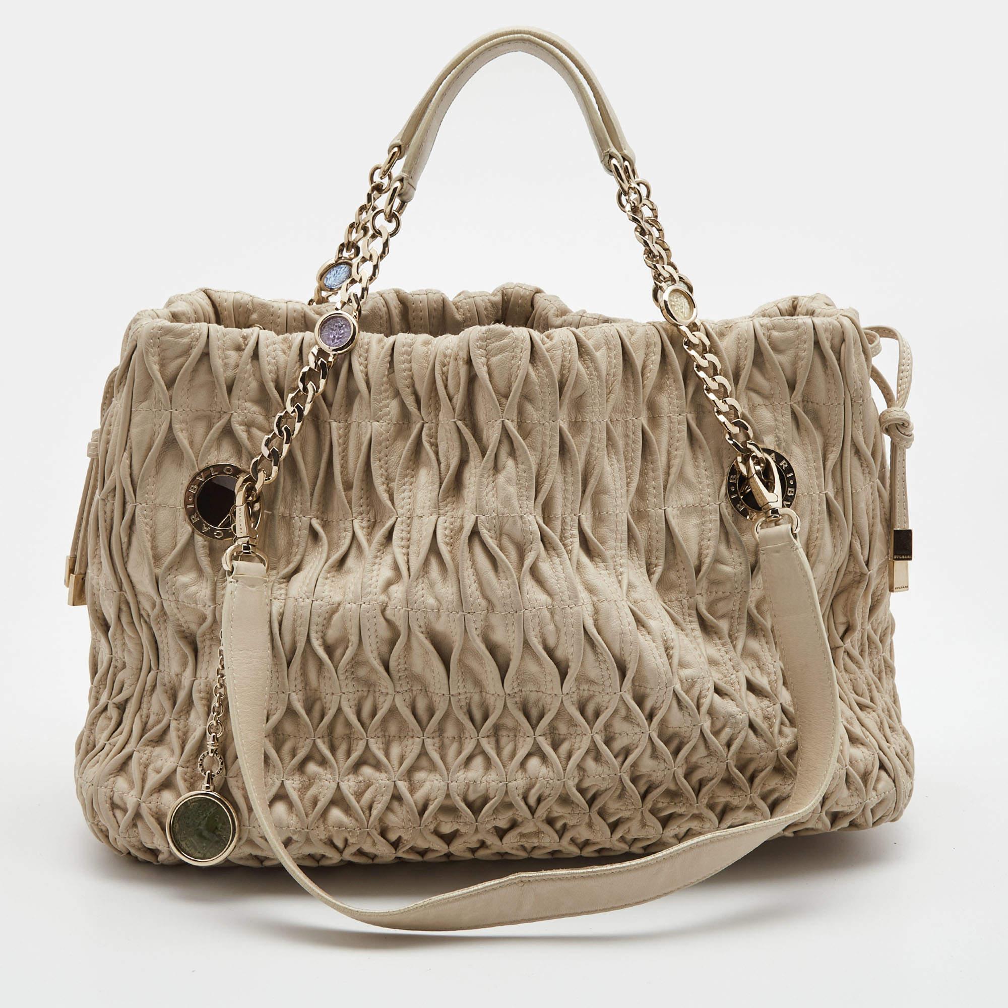 Bvlgari Beige Quilted Leather Monette Tote 3