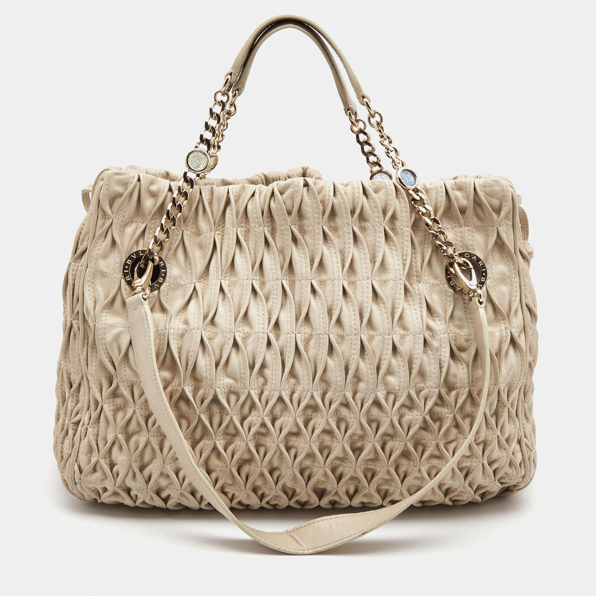 Bvlgari Beige Quilted Leather Monette Tote 4