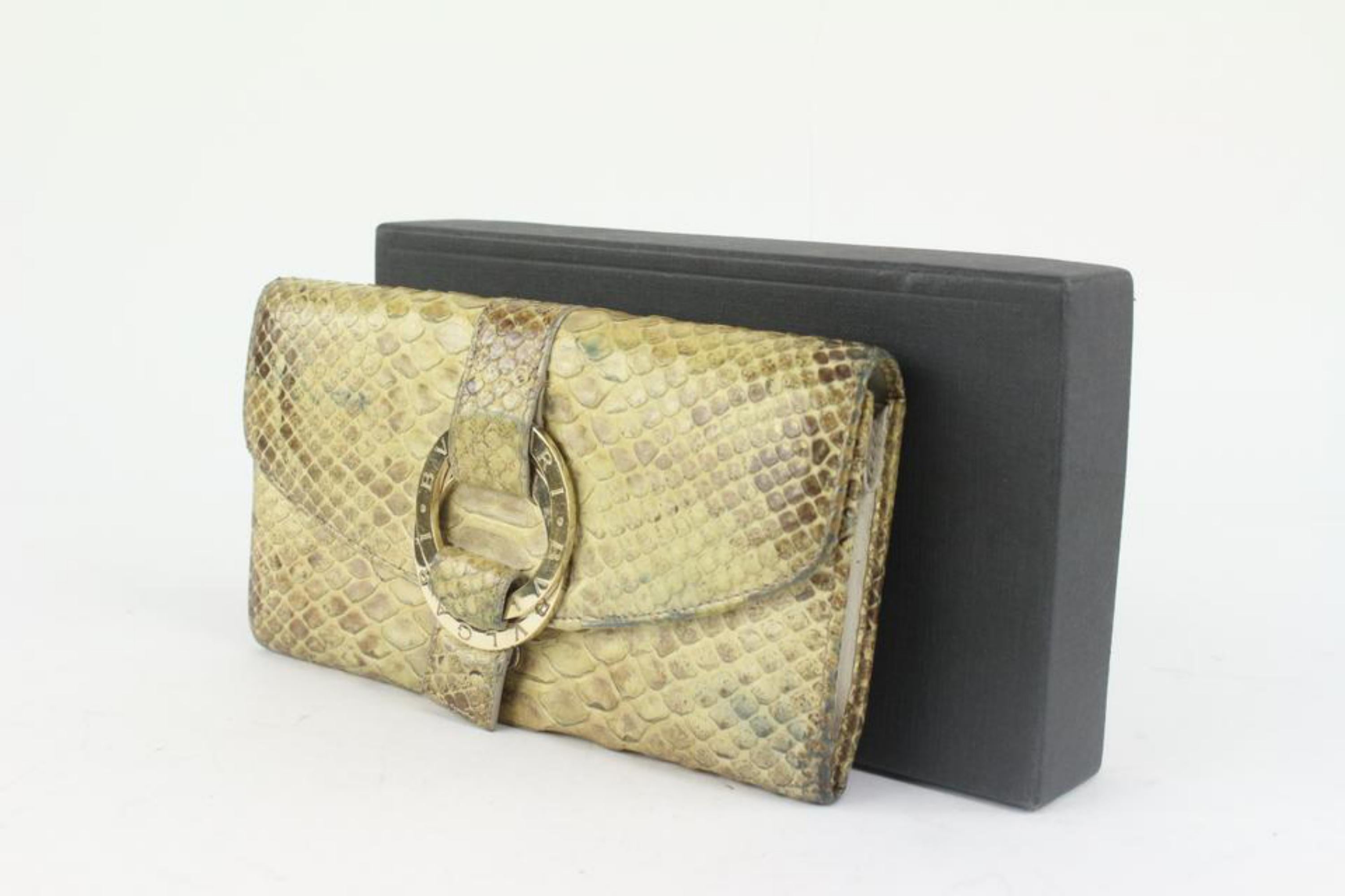 BVLGARI Beige-Yellow Python Flap Wallet 1216bvl43
Date Code/Serial Number: DP-K11-34459
Made In: Italy
Measurements: Length:  7.3
