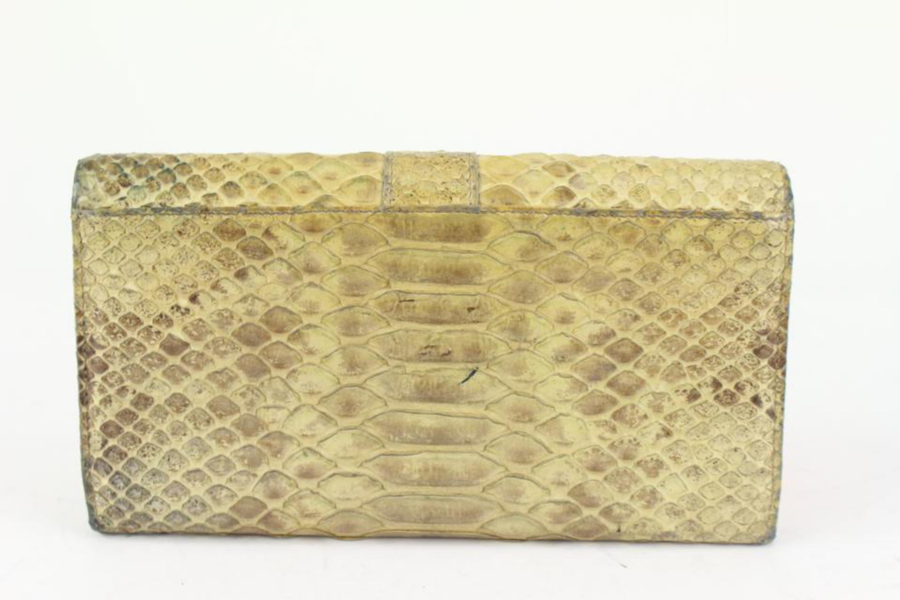 BVLGARI Beige-Yellow Python Flap Wallet 1216bvl43 For Sale 2
