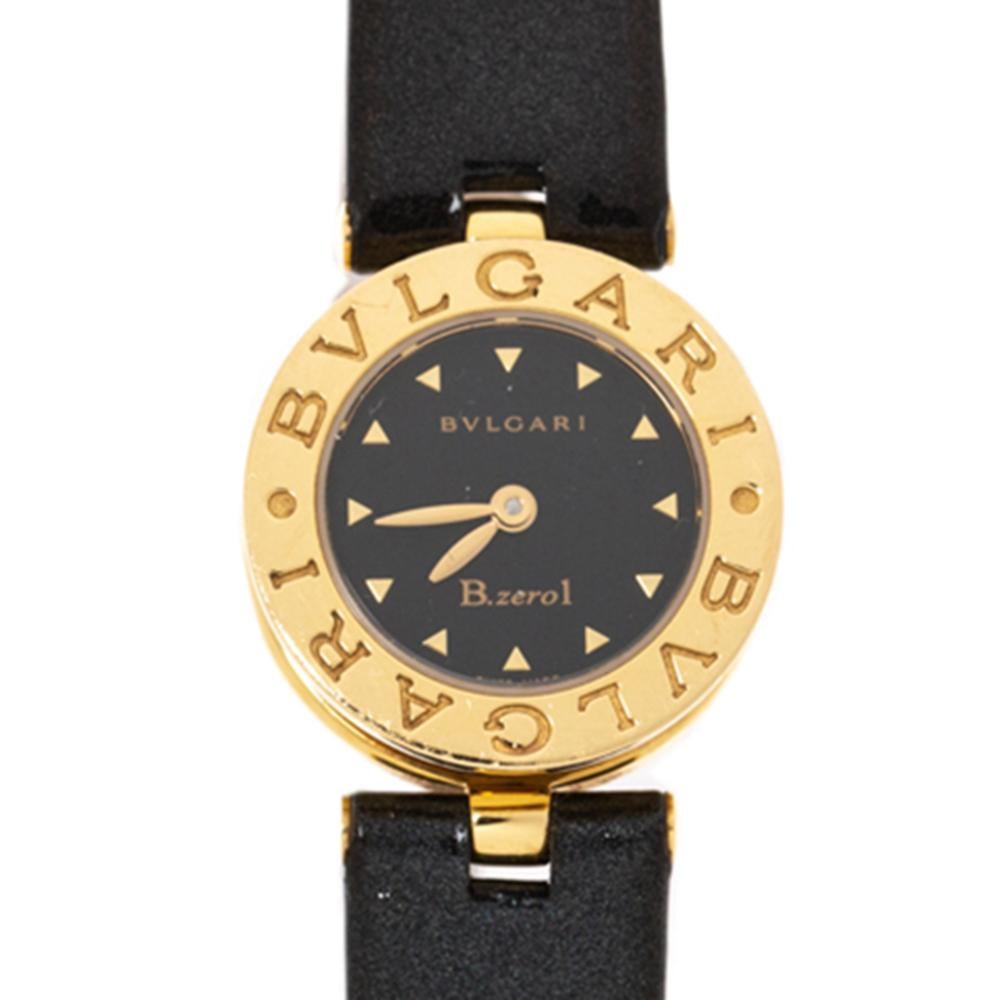 Exhibit this well-crafted timepiece from Bvlgari on your wrist and be ready to receive compliments. Swiss made, it is held by a bracelet made from black leather. The B.Zero1 watch follows a quartz movement and has an 18k yellow gold case with a