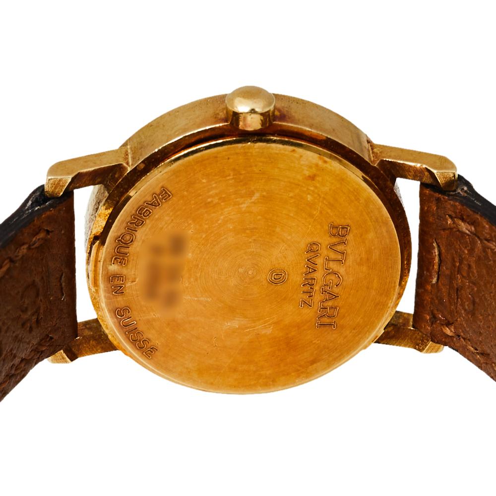 Bvlgari Black 18K Yellow Gold & Leather BB 26 GL Women's Wristwatch 26MM In Good Condition In Dubai, Al Qouz 2