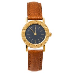 Bvlgari Black 18K Yellow Gold & Leather BB 26 GL Women's Wristwatch 26MM