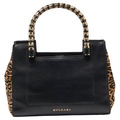 Bolso pequeño Serpenti Scaglie Bvlgari de piel y pelo de becerro negro/beige