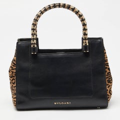 Bolso pequeño Serpenti Scaglie Bvlgari de piel y pelo de becerro negro/beige
