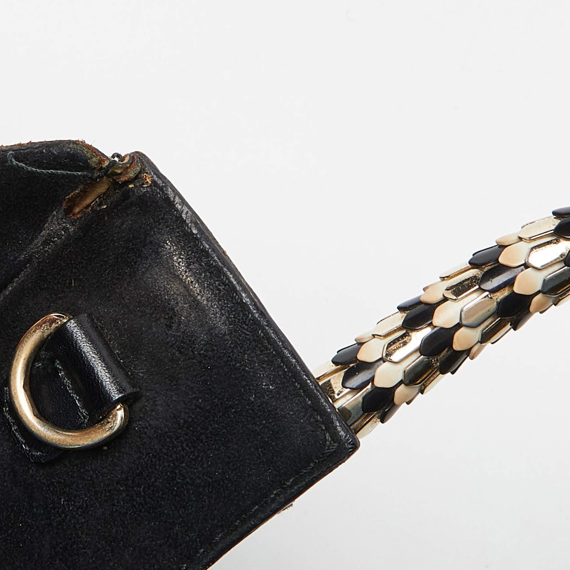 Bvlgari Black/Beige Leather and Calfhair Small Serpenti Scaglie Tote In Fair Condition For Sale In Dubai, Al Qouz 2