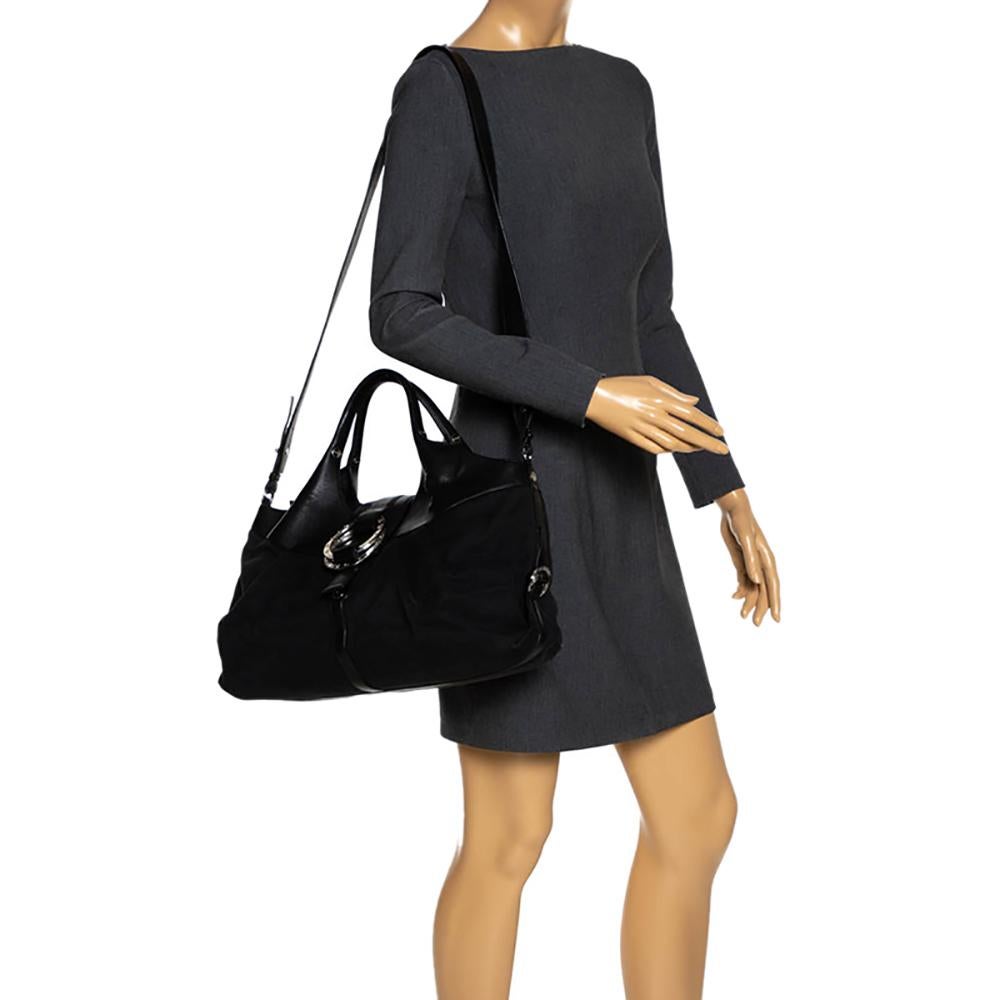 Bvlgari Black Canvas and Leather Chandra Hobo In Good Condition In Dubai, Al Qouz 2