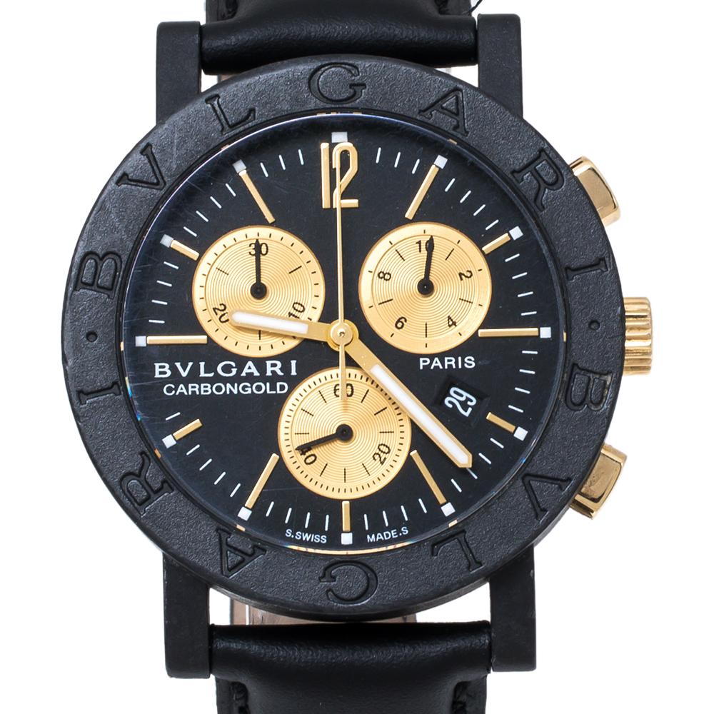 Bvlgari Black Carbongold Chronograph BB38CLCH Women's Wristwatch 38MM In Good Condition In Dubai, Al Qouz 2