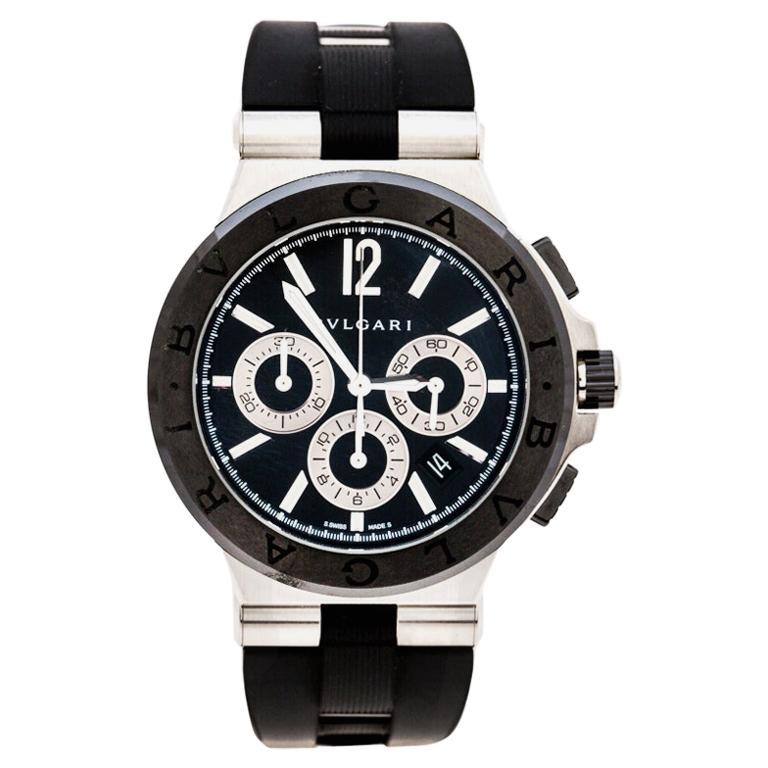 Bvlgari Black Ceramic Steel Rubber Diagono DG42SCCH Men's Wristwatch 42 mm