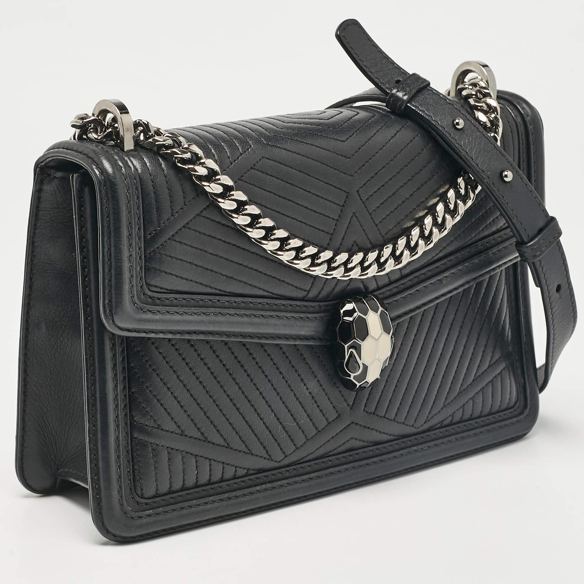 Bvlgari Black Diamond Blast Leather Serpenti Forever Shoulder Bag In Good Condition In Dubai, Al Qouz 2