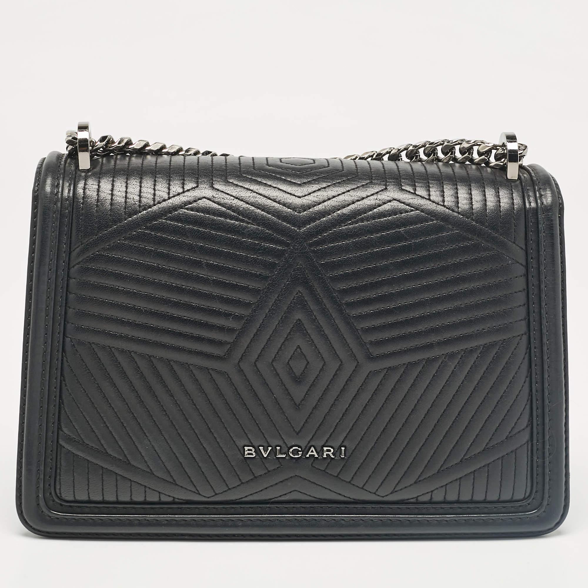 Women's Bvlgari Black Diamond Blast Leather Serpenti Forever Shoulder Bag
