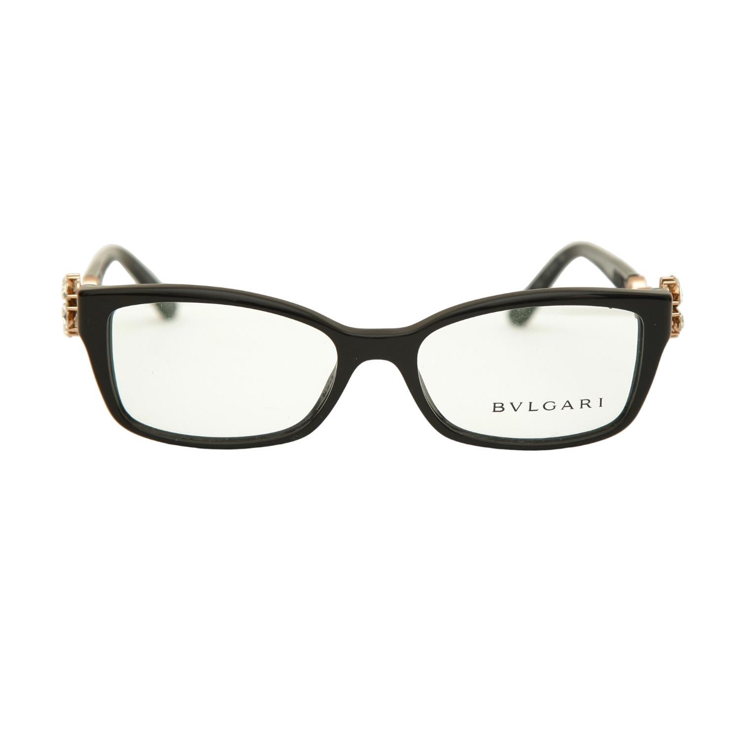 GUARANTEED AUTHENTIC BVLGARI LIMITED EDITION BLACK CRYSTAL EYEGLASS FRAMES

LIMITED EDITION

Eye 51mm, Bridge 16mm, Temple 135mm

Details: 
- Full black rim frames.
- Used for prescription or even sunglasses.
-  Black arms, crystal detail.
- Comes