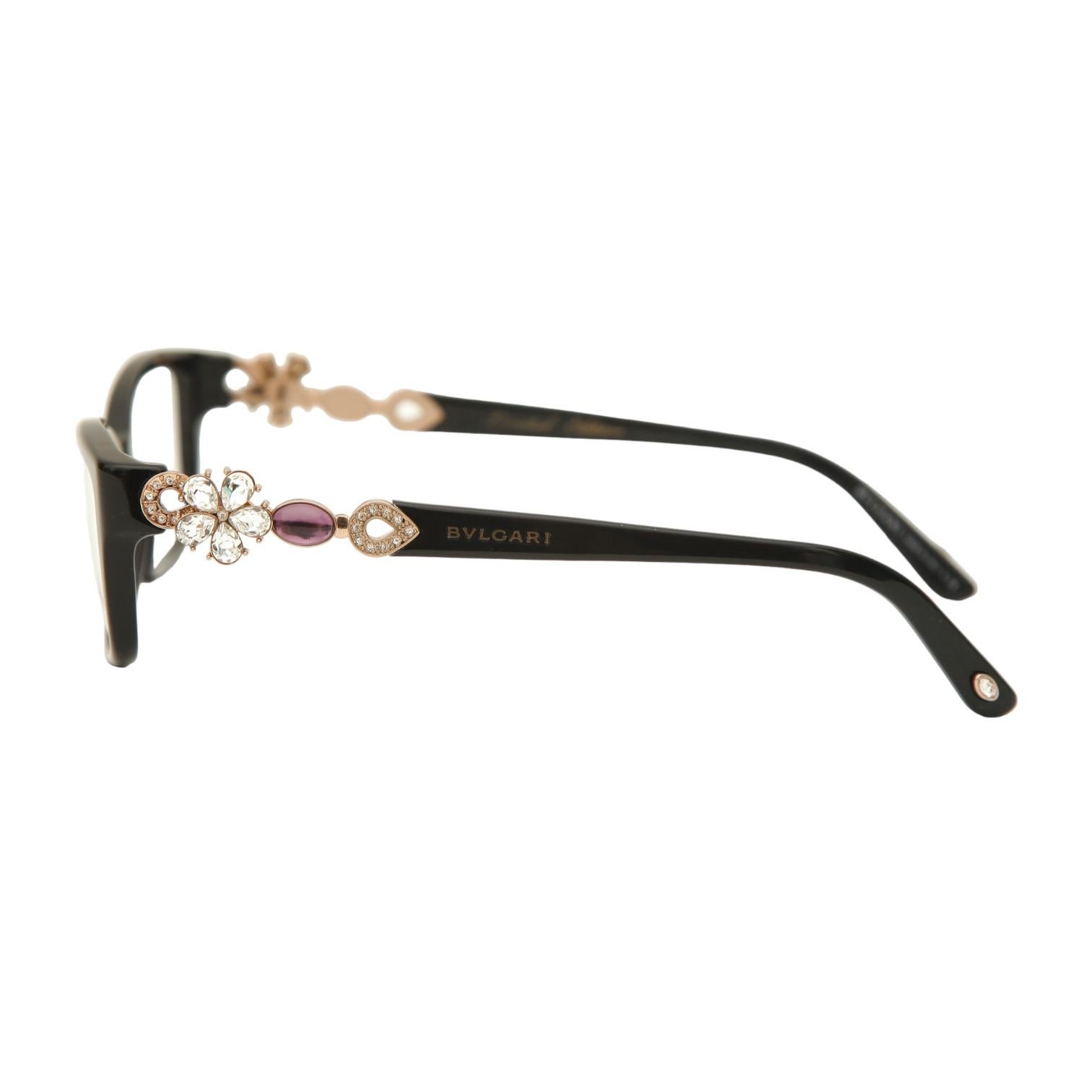 Beige BVLGARI Black Eyeglass Frames 4058b 501 Sunglass Frames Gold HW Crystals LTD NEW en vente