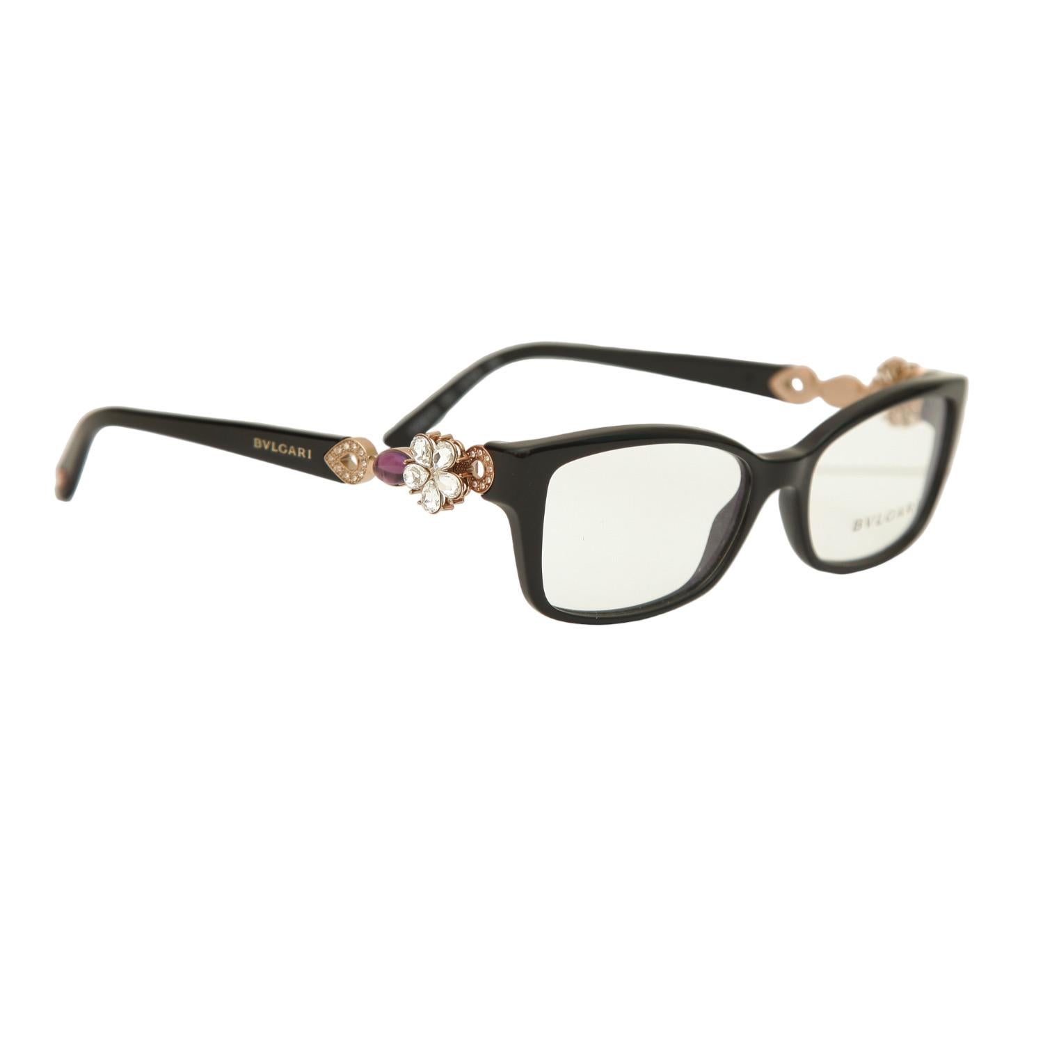 BVLGARI Black Eyeglass Frames 4058b 501 Sunglass Frames Gold HW Crystals LTD NEW Pour femmes en vente