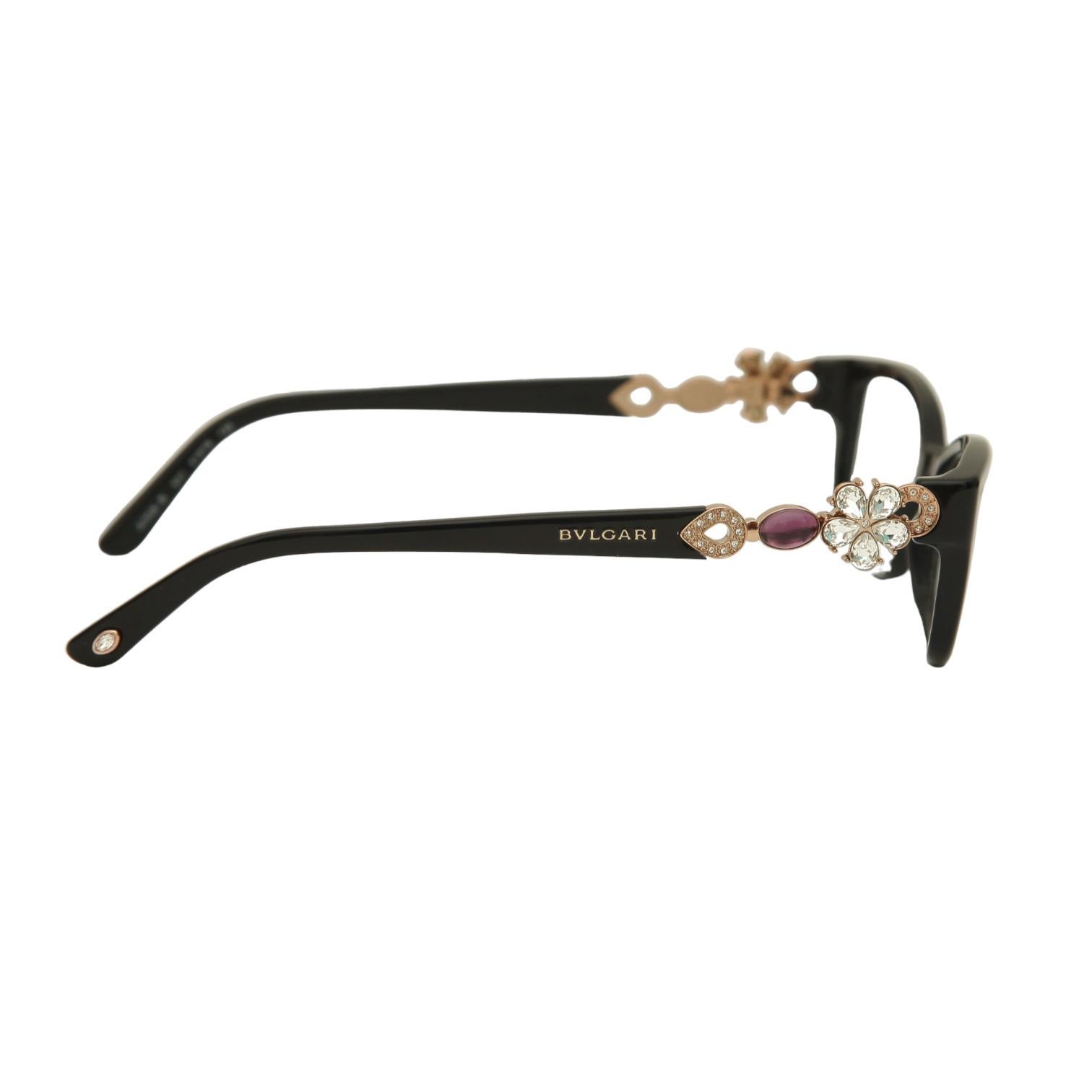 Women's BVLGARI Black Eyeglass Frames 4058b 501 Sunglass Frames Gold HW Crystals LTD NEW For Sale