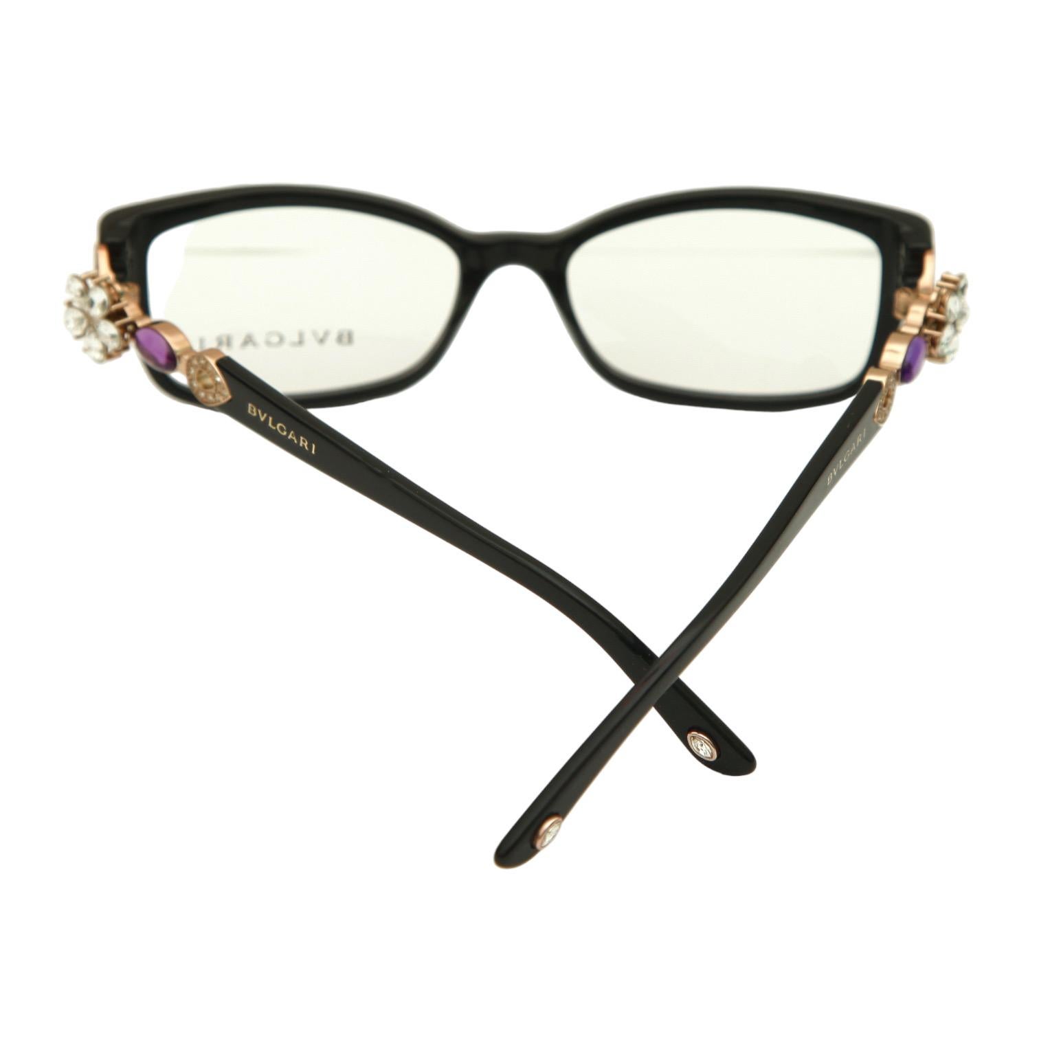 BVLGARI Black Eyeglass Frames 4058b 501 Sunglass Frames Gold HW Crystals LTD NEW en vente 4