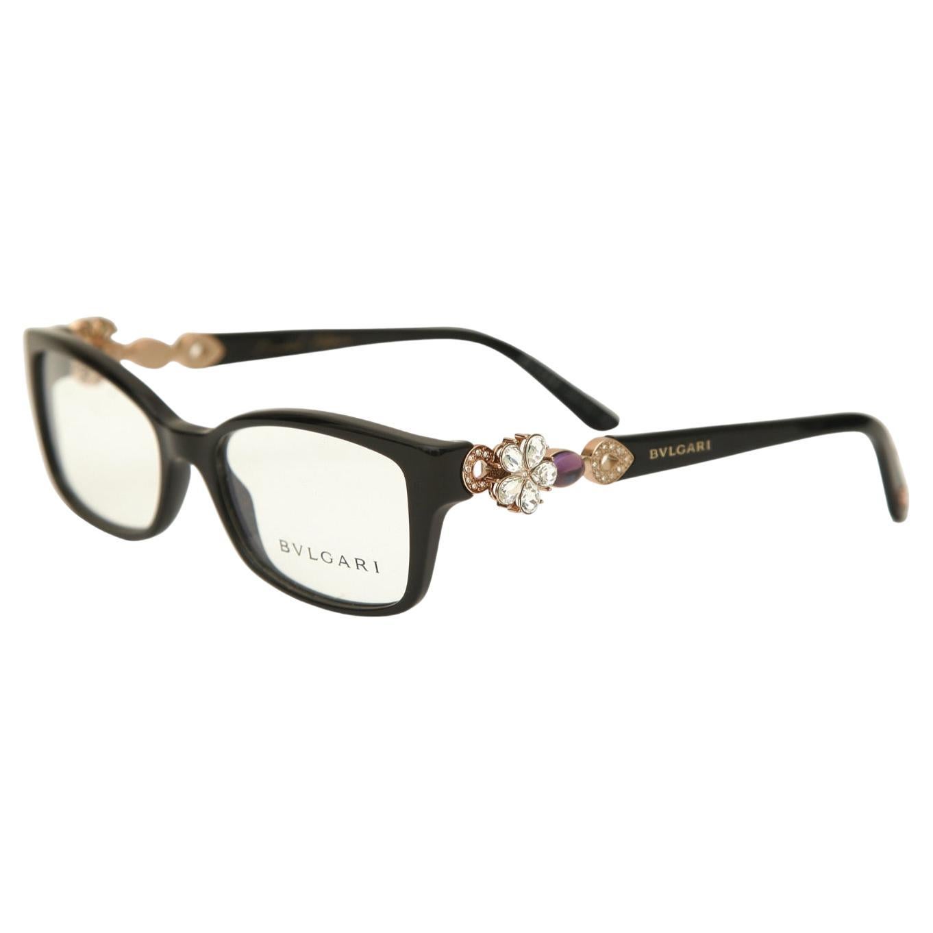 BVLGARI Black Eyeglass Frames 4058b 501 Sunglass Frames Gold HW Crystals LTD NEW For Sale