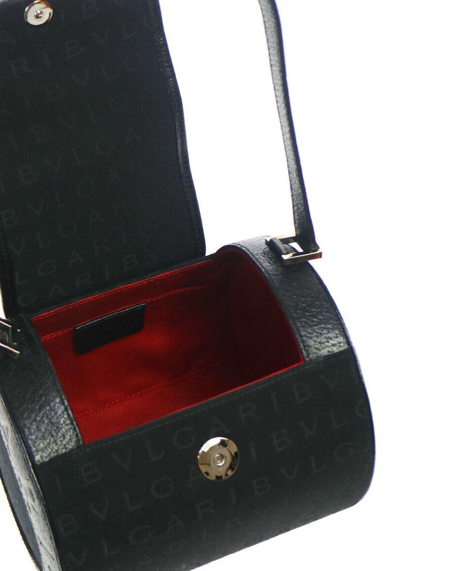 Women's Bvlgari Black Fabric Leather Mini Small Party Evening Top Handle Pochette Bag