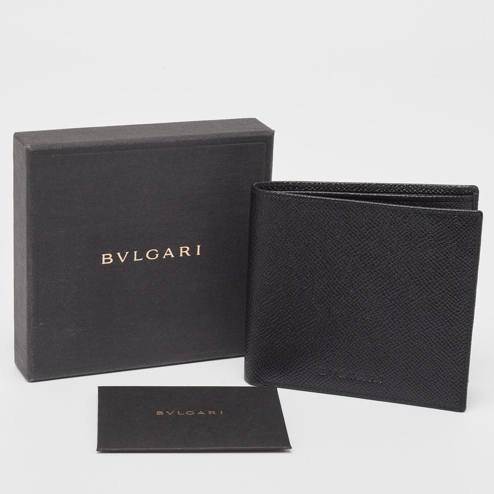 Bvlgari Black Grained Leather Bifold Wallet 8