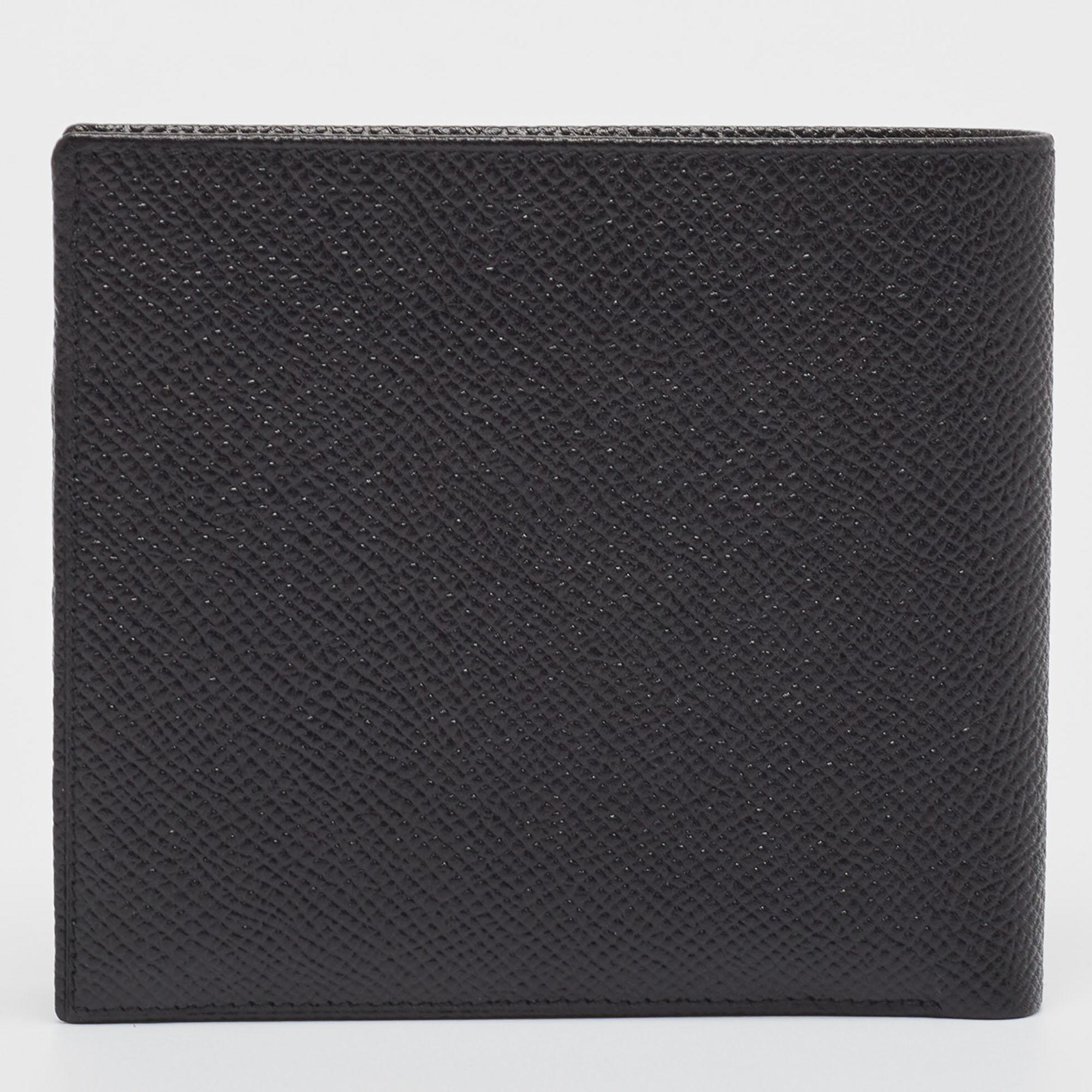 Men's Bvlgari Black Grained Leather Bifold Wallet