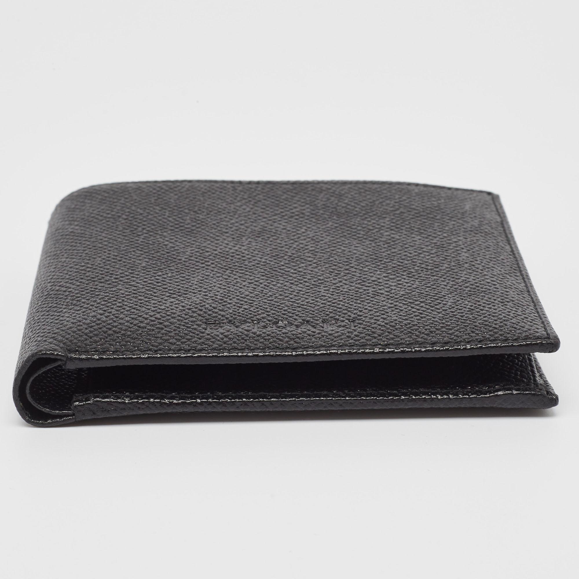 Bvlgari Black Grained Leather Bifold Wallet 1
