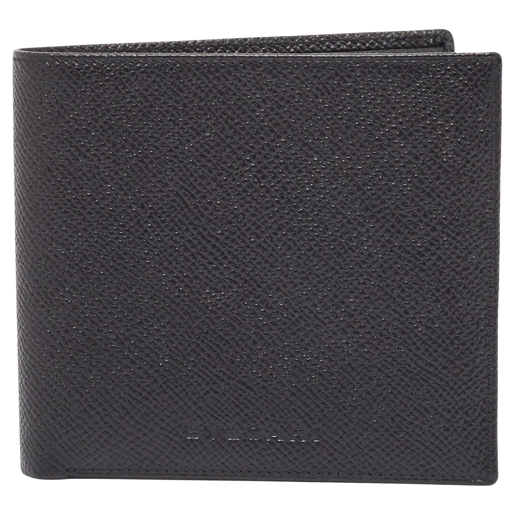 Bvlgari Black Grained Leather Bifold Wallet