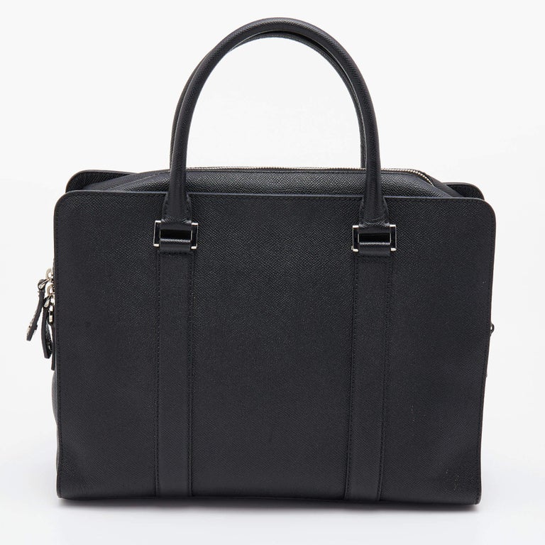 Bvlgari Black Grained Leather Briefcase For Sale 3