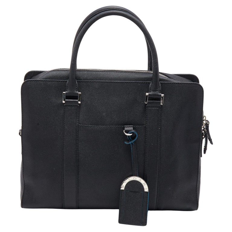 Bvlgari Black Grained Leather Briefcase For Sale