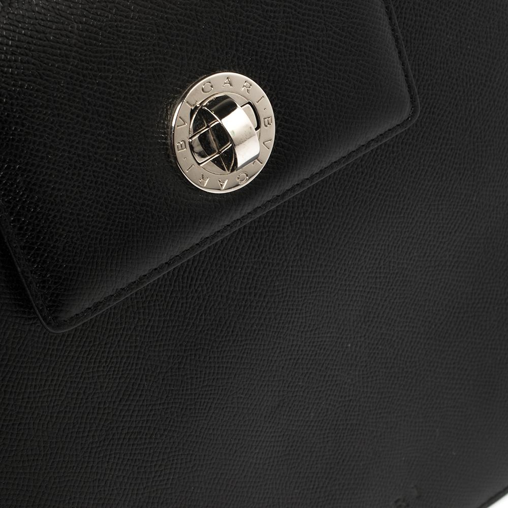 Bvlgari Black Leather 3 Gussets Shoulder Bag 4