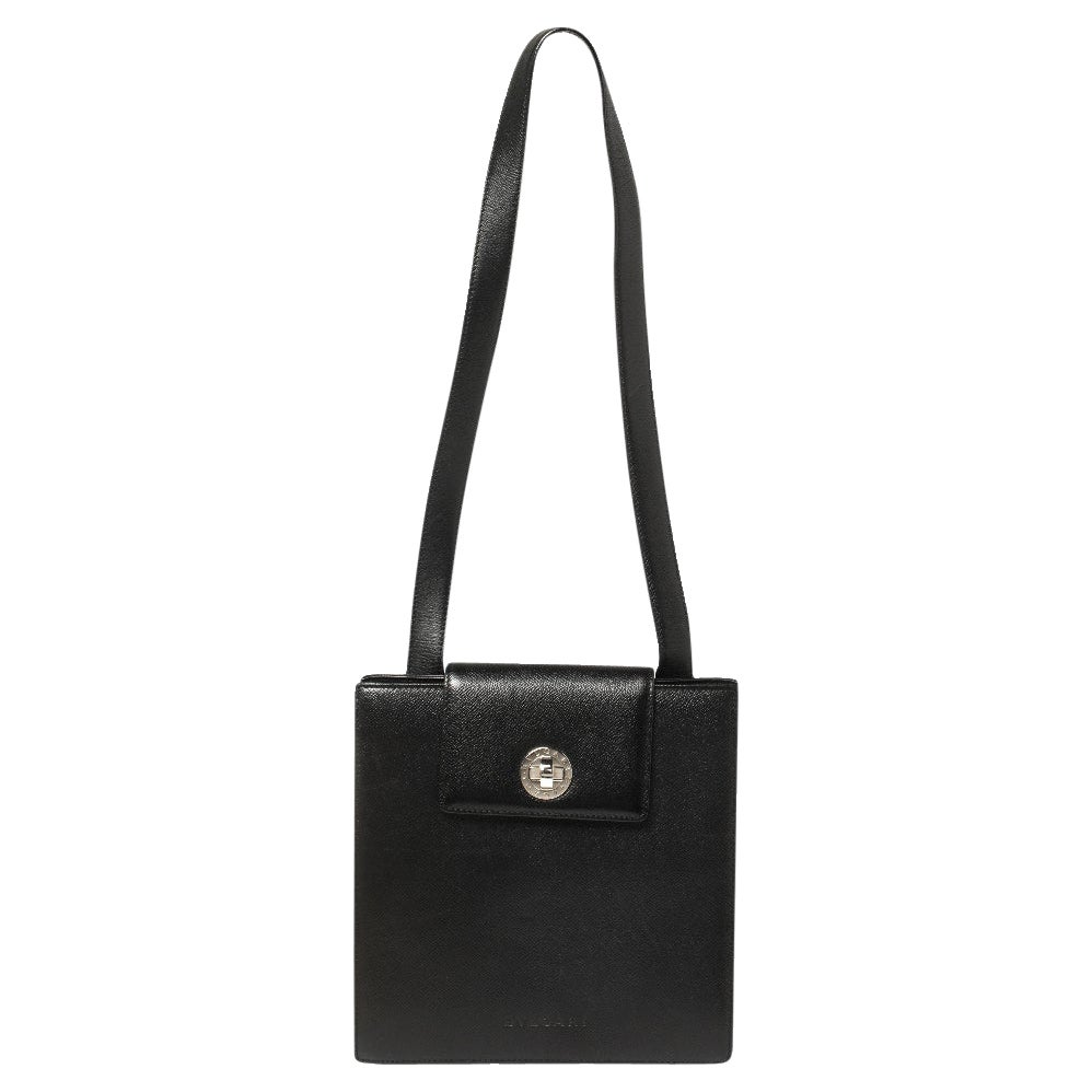 Bvlgari Black Leather 3 Gussets Shoulder Bag