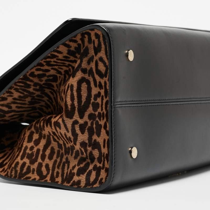 Bvlgari Black Leather and Leopard Print Calfhair Scaglie Serpenti Tote 8