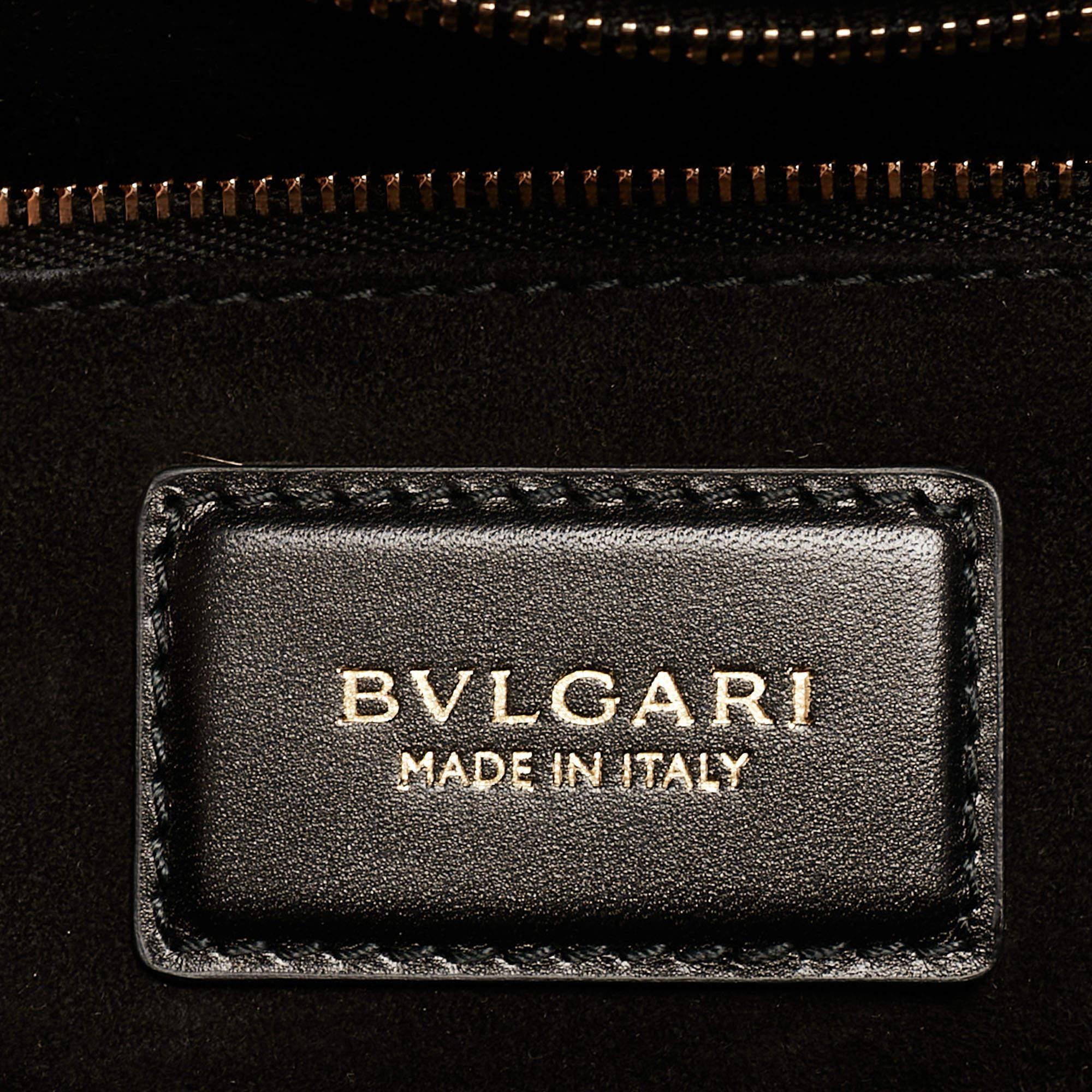 Bvlgari Black Leather and Leopard Print Calfhair Scaglie Serpenti Tote For Sale 12